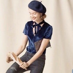 Madewell Blue Velvet Tie-Neck Top